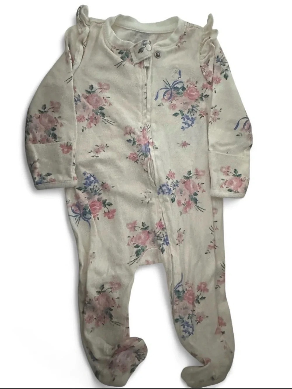 GAP Cream Footed One-Piece with Pink & Blue Floral Print